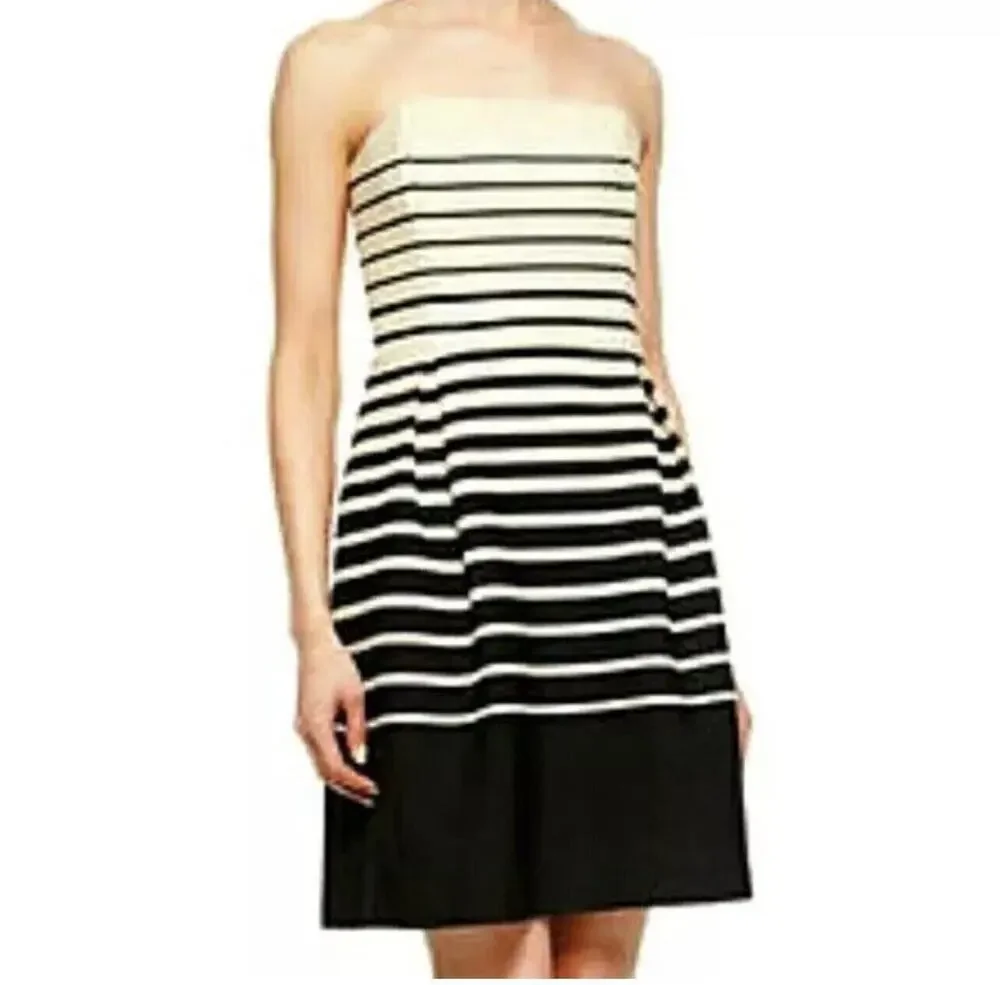 Trina Turk Women's Kenzie Tan Black Striped Lined Strapless Dress Size 4